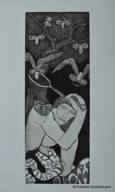 (1/5)         from the series: ( " Butterflies in the belly are to be catch " )    47x18 cm   *   drypoint, line etch, aquatint -   2012      