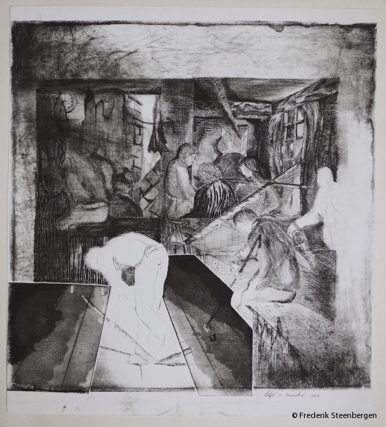 " Bierstube im Darmstad"  52x49cm  *  drypoint on plexy glass,aquatint on zinc.  rotogravure  (proof)  - 1995-96  