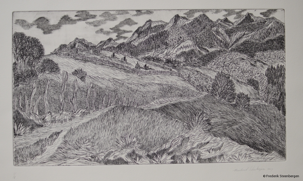 (1/8)         "cemetery in the Valley around  Vakhani "  44.5x25 cm  * drypoint  -  2014               