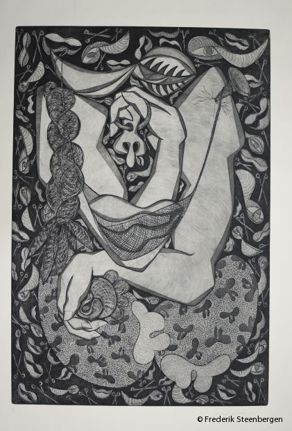 (1/5)         "bosom"    72.5x55.5 cm   *   drypoint, line etch, aquatint -   2015    