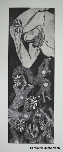 (1/4)           From the series (  "In the game of love" )     69.5x23.5cm  *  drypoint, line etch, aquatint -   2012   